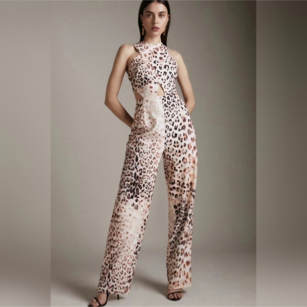 NWT KAREN MILLENFigure Form Leopard CrossFront Woven Jumpsuit SIZE US 10 UK 14